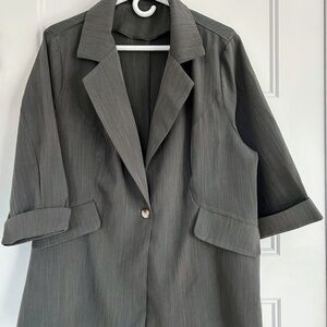 SHEIN Gray Pinstripe Tailored Blazer Jacket
